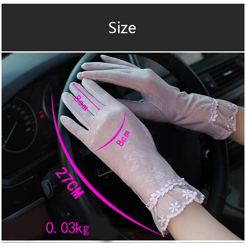 Summer Sunscreen Sexy Lace Women Driving Outdoor Thin Breathable Non Slip Medium Gloves Touch Screen Exquisite Female Elasticity