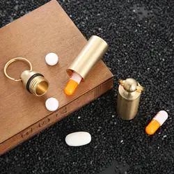 Portable Pill Box Case Waterproof Brass Bottle Container Keychain Medicine Box For Travel Short Journey