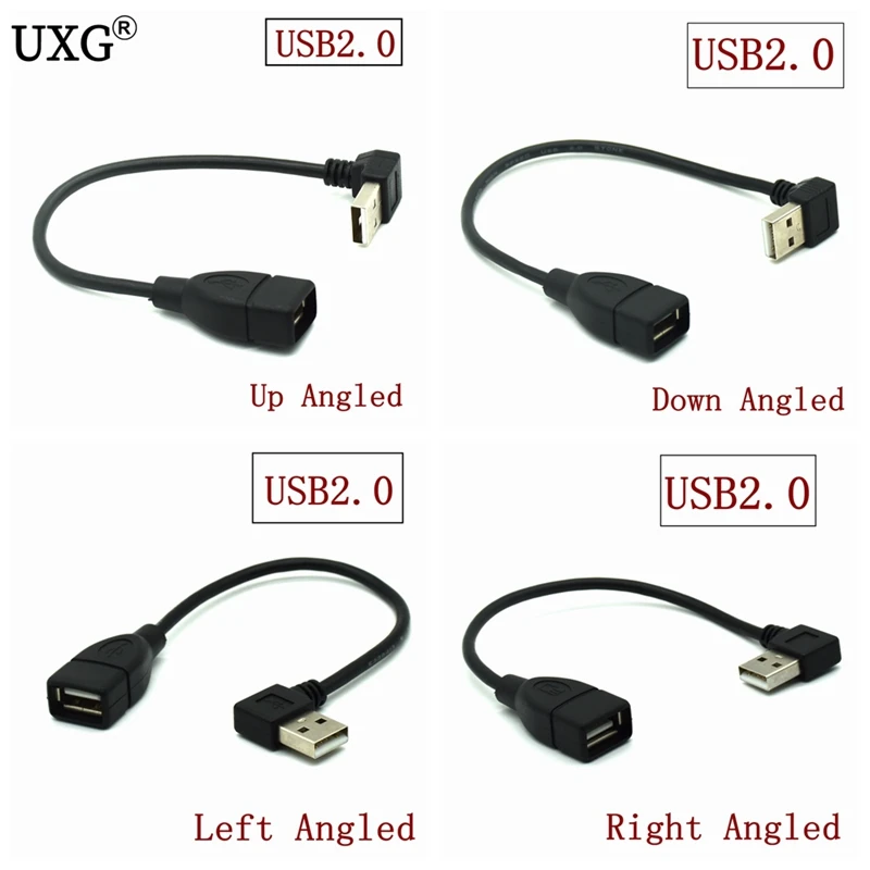 10cm 20cm 1m USB2.0 A Male To Female 90 Angled Extension Adaptor Cable USB2.0 Male To Female Right/left/down/up Black Cable Cord