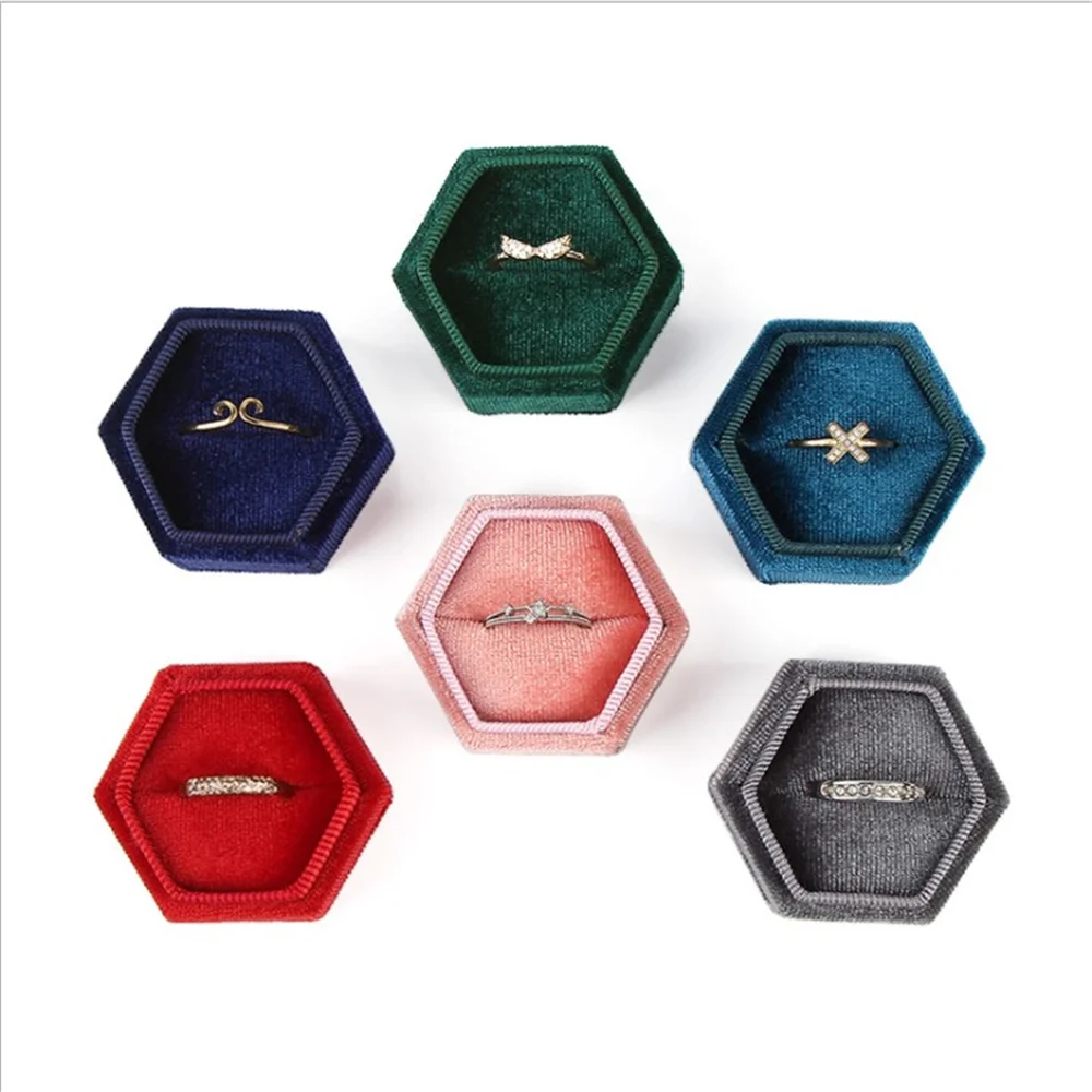 Boîte à matiques hexagonale en velours avec poignées, étui à bijoux avec couvercle amovible, porte-boucle d\'oreille, rangement pour pendentif,