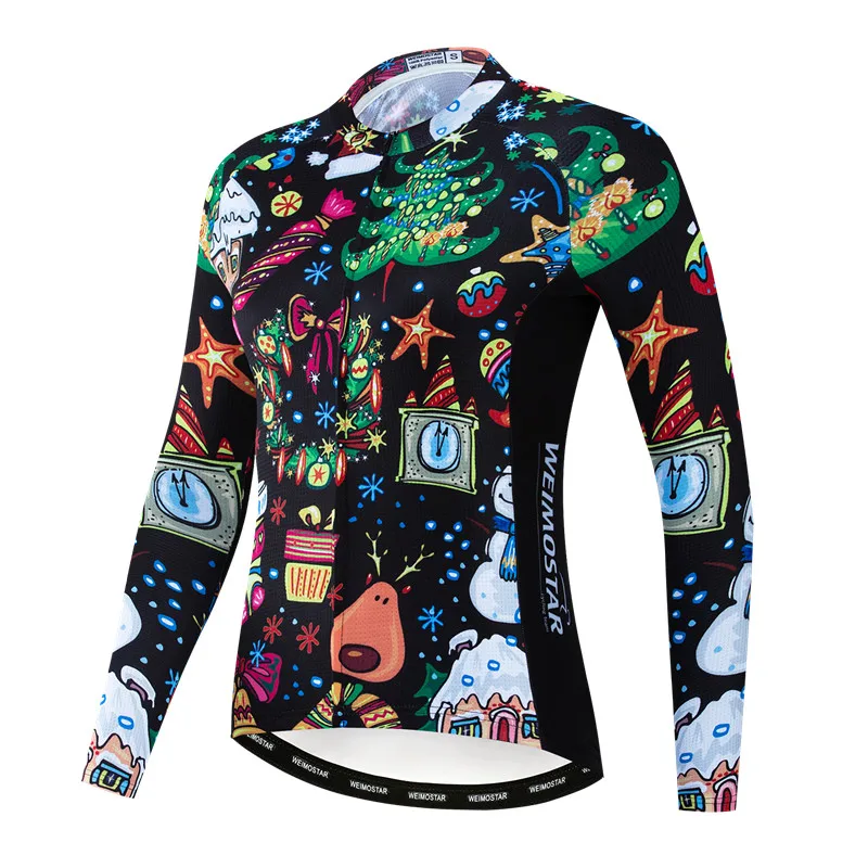 Christmas Cycling Jersey Long Sleeve Women Autumn MTB Bike Jersey Top Spring Mountain Bicycle Clothing Road Cycling Wear Clothes