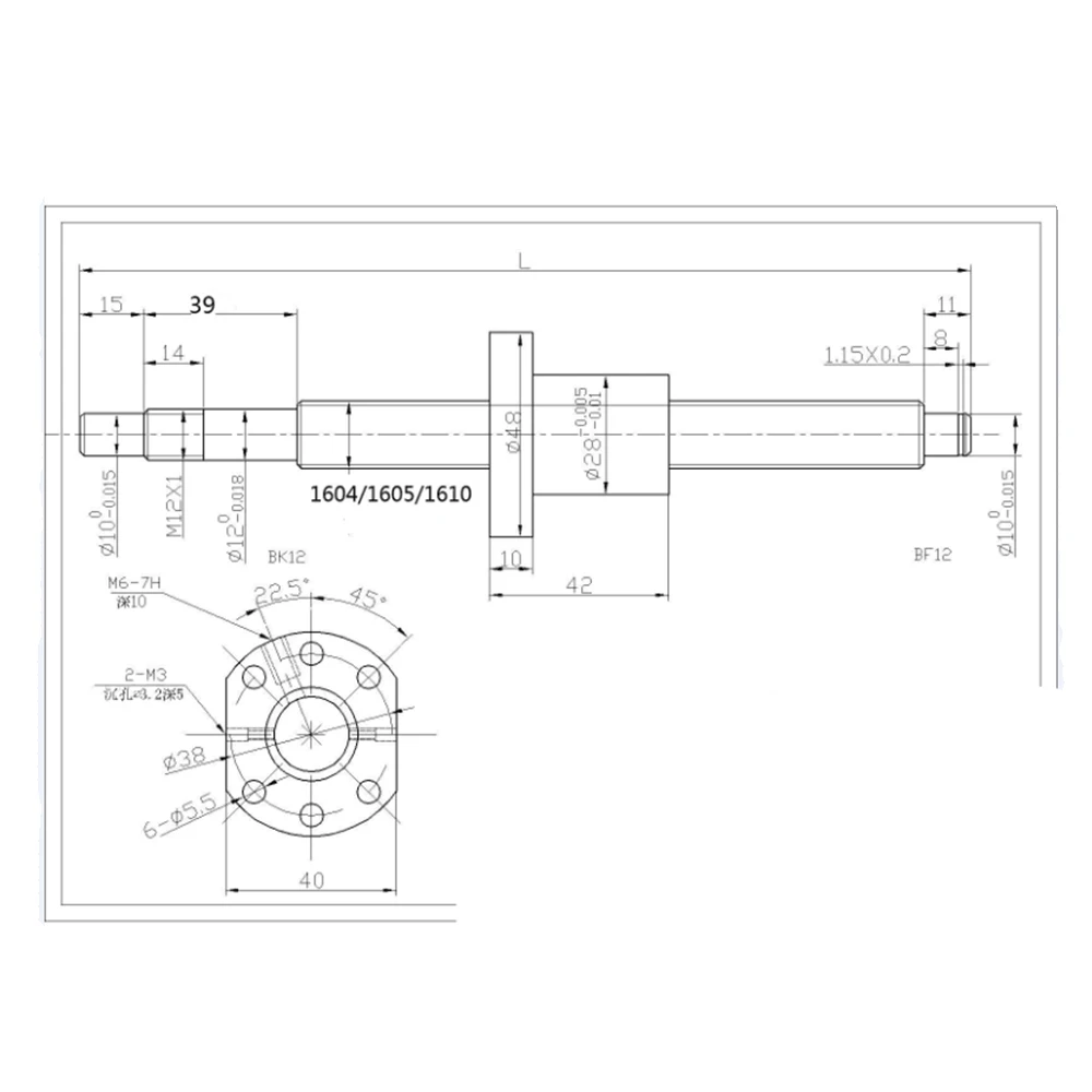 Imagem -02 - Eua Rm1605 Ballscrew Sfu1605 Conjunto Rolado Bola Parafuso com Final Usinado Mais Ballnut Porca Habitação Bkbf12 Apoio Final Acoplador