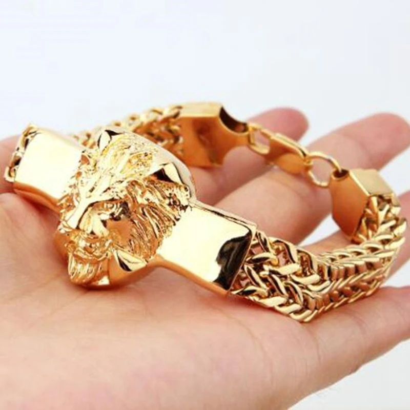 Men's Fashion Charm Domineering Lion Head Bracelet Stainless Steel Gold Franco Chain Luxury Men's Bracelet Birthday Gift