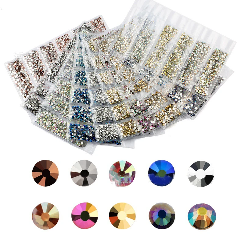 Mixed SS4 SS6 SS8 SS10 SS12 Nailart Crystal Glass Nail Stones Crystal Flatback Stone Non Hotfix  DIY Nail Accessories Clothes