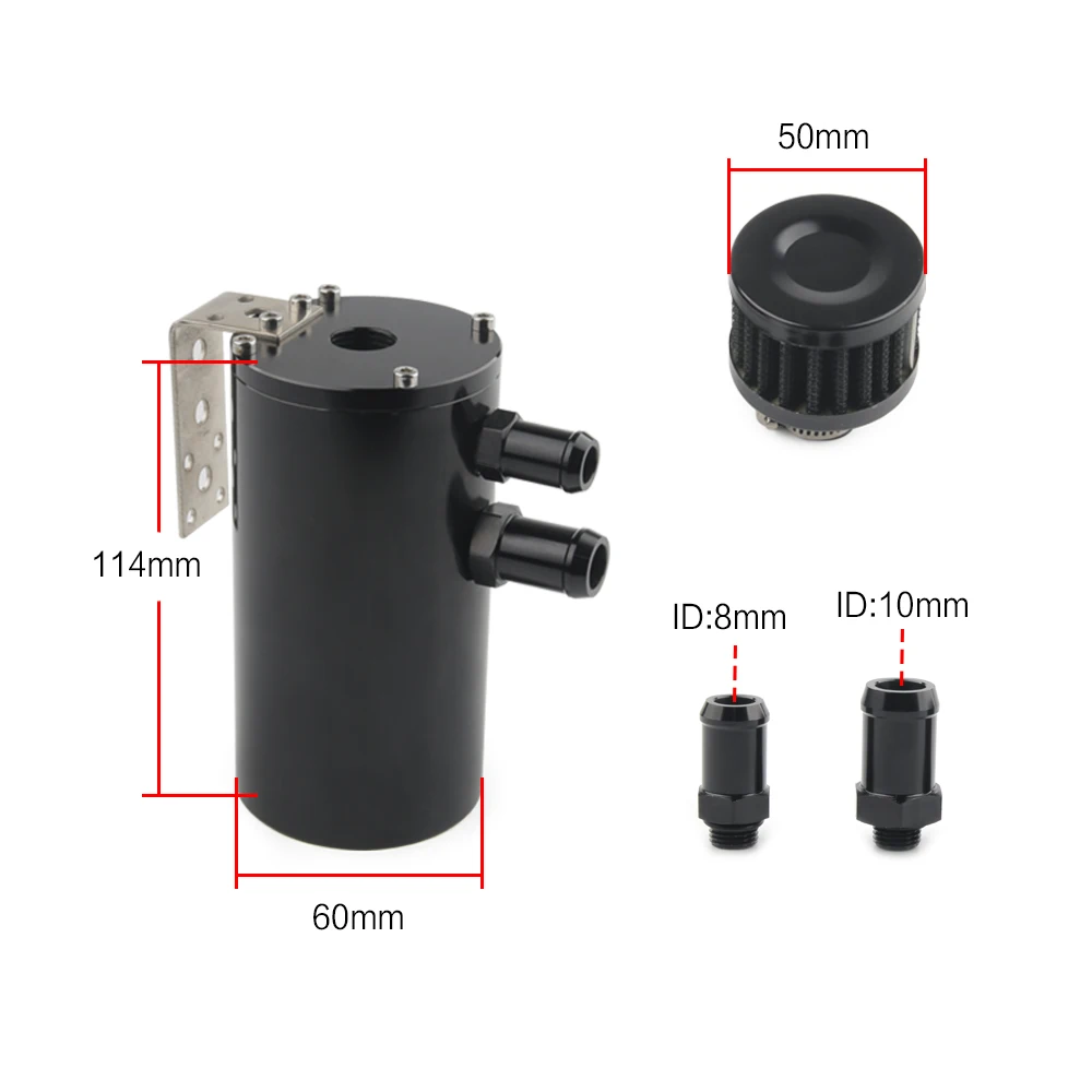 Universal High Quality Brushed Baffled Oil Catch Tank Can with Breather Filter Aluminium Round Car Coolant Tank