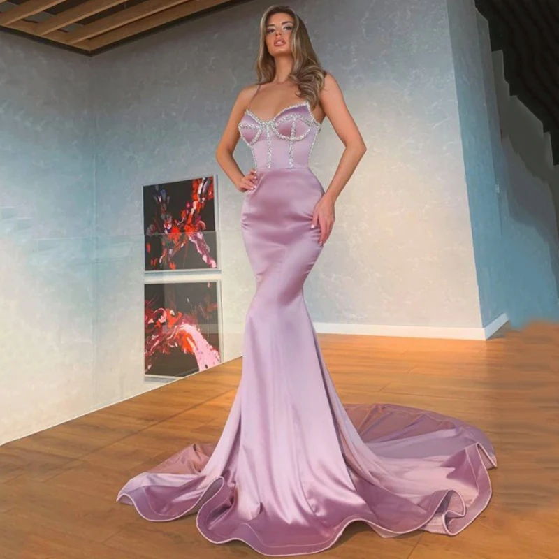 Yipeisha Fashion Kralen Pageant Jurken Mermaid Avondjurk Spaghettibandjes Satin Lange Party Gown Robes De Cocktail