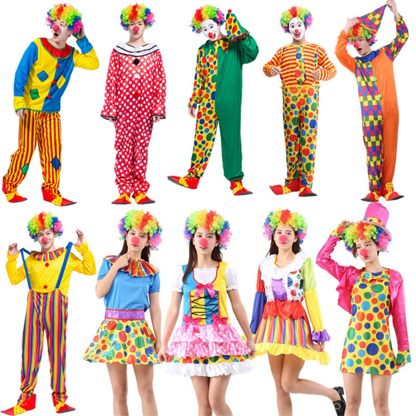 8Style Adult Clowns Halloween Costume for Men Women Cosplay Masquerade Circus Horror Scary Funny Party Performance Clothing