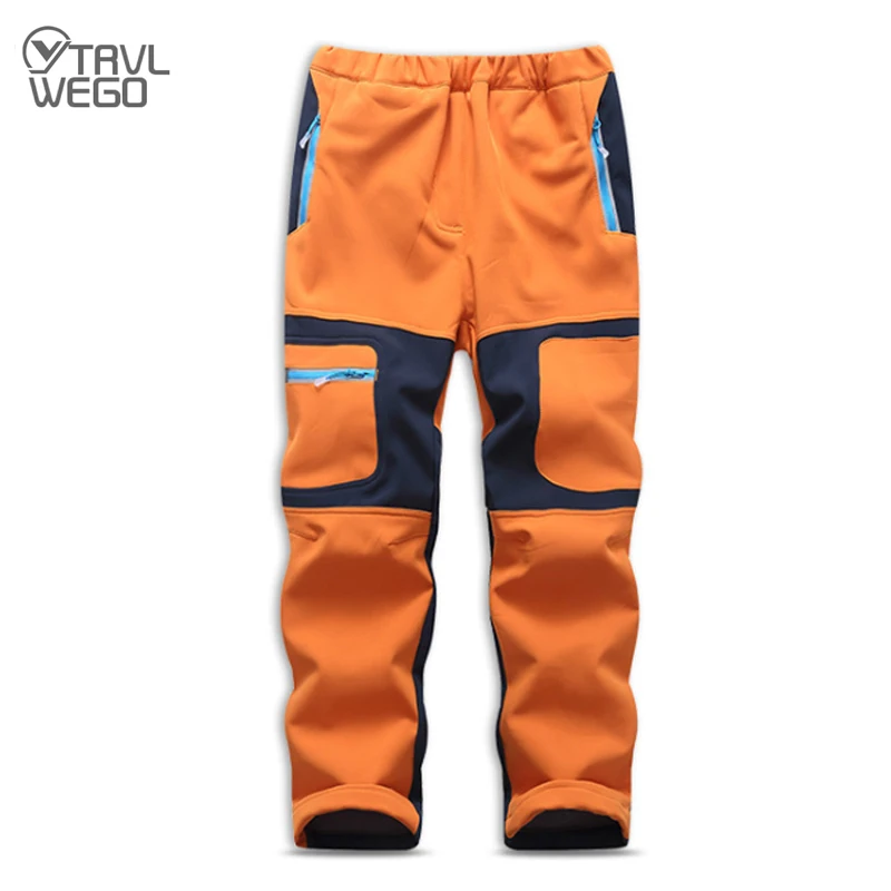 TRVLWEGO Camping Hiking Pants Autumn Winter Children Student School Windproof Waterproof Outdoor Soft Shell Warm Skiing Trousers