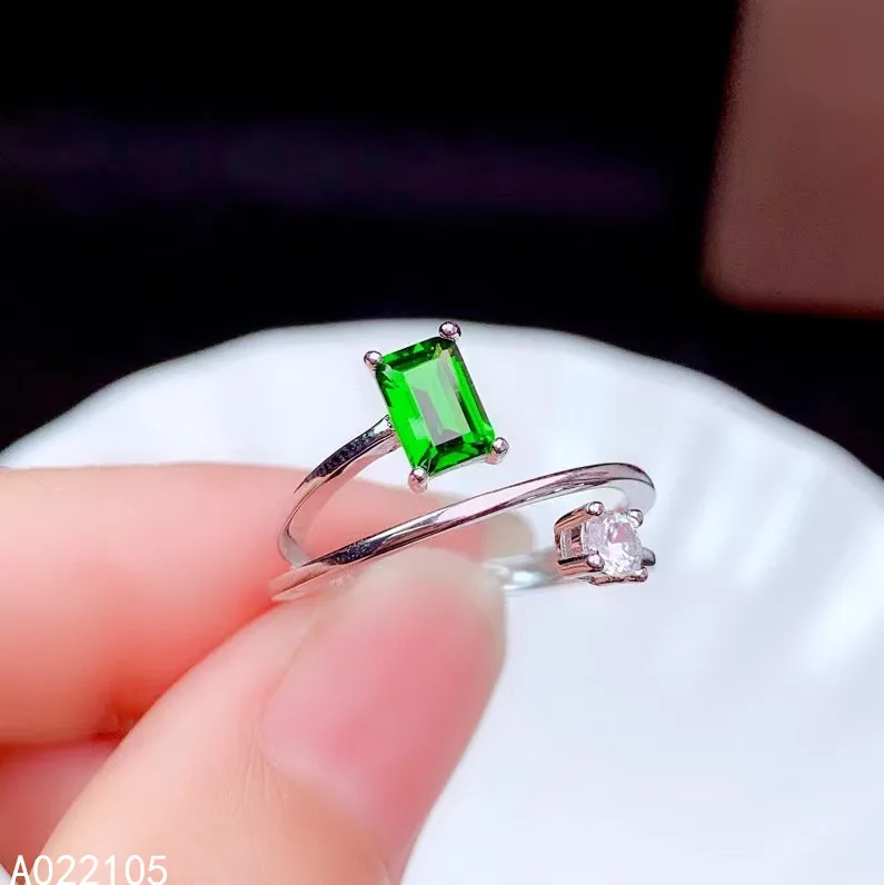 

KJJEAXCMY fine jewelry 925 sterling silver inlaid Natural Diopside women exquisite fashion square adjustable gem ring support de