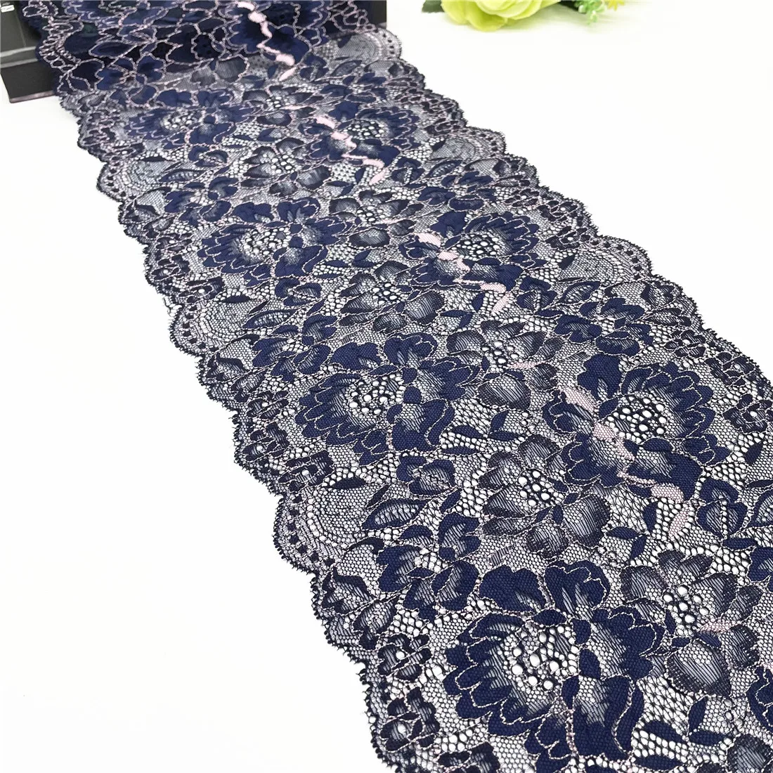 

3 м/лот, ширина 21,50 см, темно-синее с розовым эластичным эластичным кружевом для одежды, аксессуары, платье, шитье, аппликация, костюм, кружевная ткань