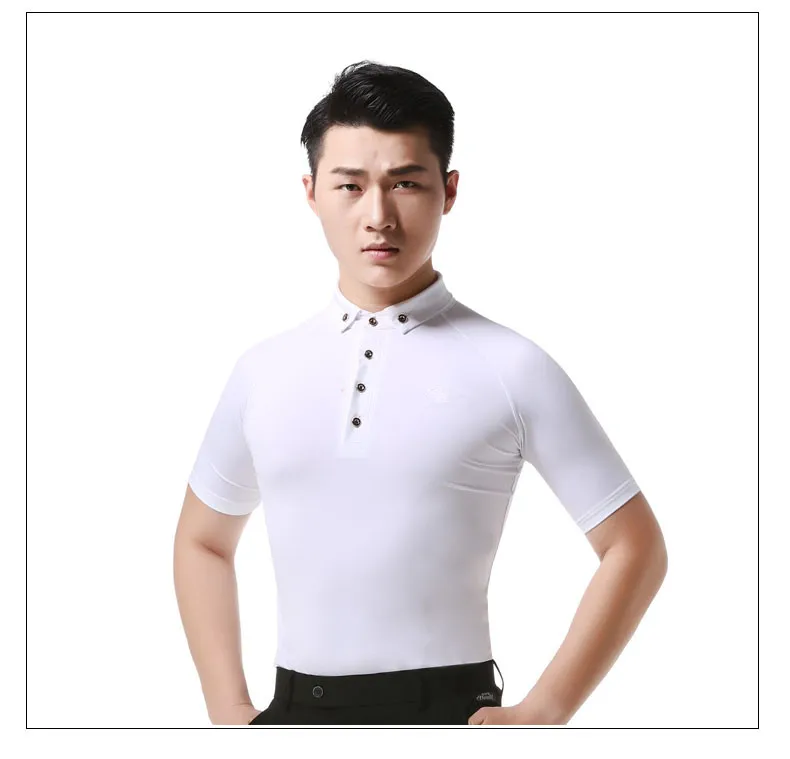 Dance Practice Ballroom Standard Modern Tops Adult New latin dance costumes Men Short Sleeve Button T Shirt White Black in stock