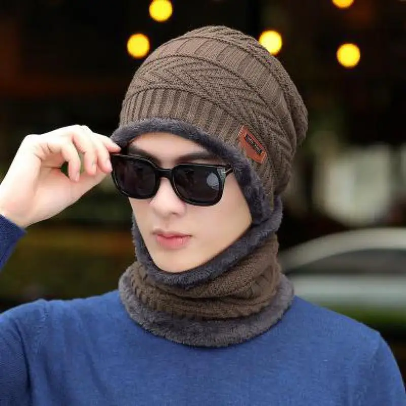 Winter Beanie Hats For Men Knitted Hat Winter Cap Beanie Women Thick Wool Neck Scarf Cap Balaclava Mask Bonnet official website