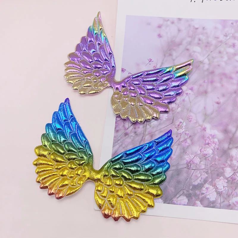 32Pcs/Lot 9*6.5CM Pu Shiny Angel Wing Padded Appliques For Bow Clip Accessories DIY Kid Patches