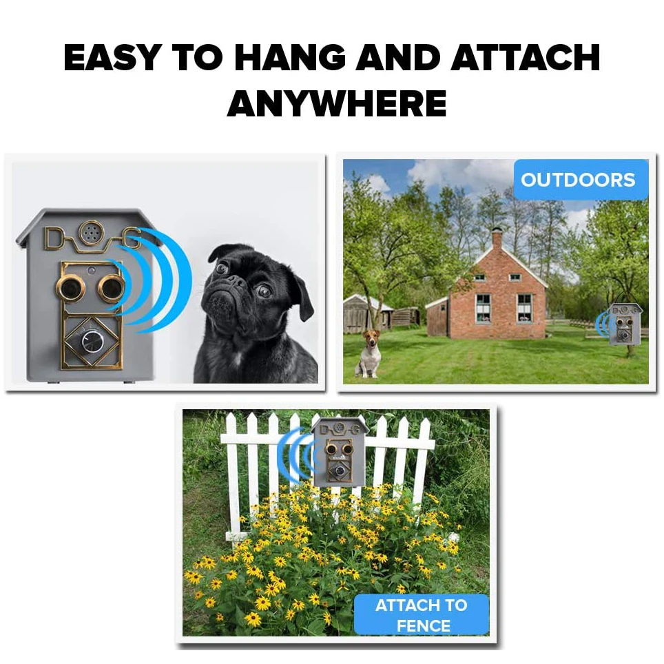 Outdoor Ultrasonic Dog Bark Deterrent 50Ft Long Range Anti Barking Device Waterproof with Dual Speaker Bonus Training Whistle