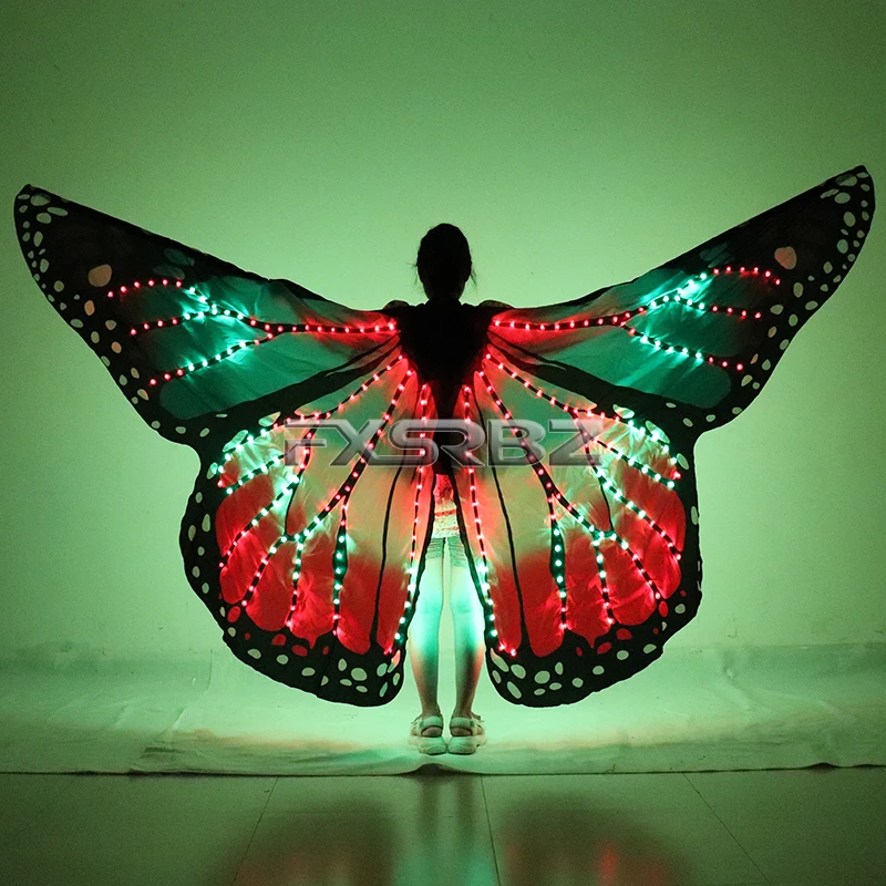 Full Color Women Belly Dance LED Wings Halloween Stage Girl LED Light Butterfly Costume Rainbow Color Dance Glowing Cloak Props