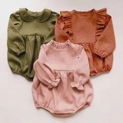 Summer Newborn Baby Girl Clothes Solid Color Baby Rompers Cotton Long Sleeve Toddler Romper Infant Jumpsuit Clothing 0-24 Months