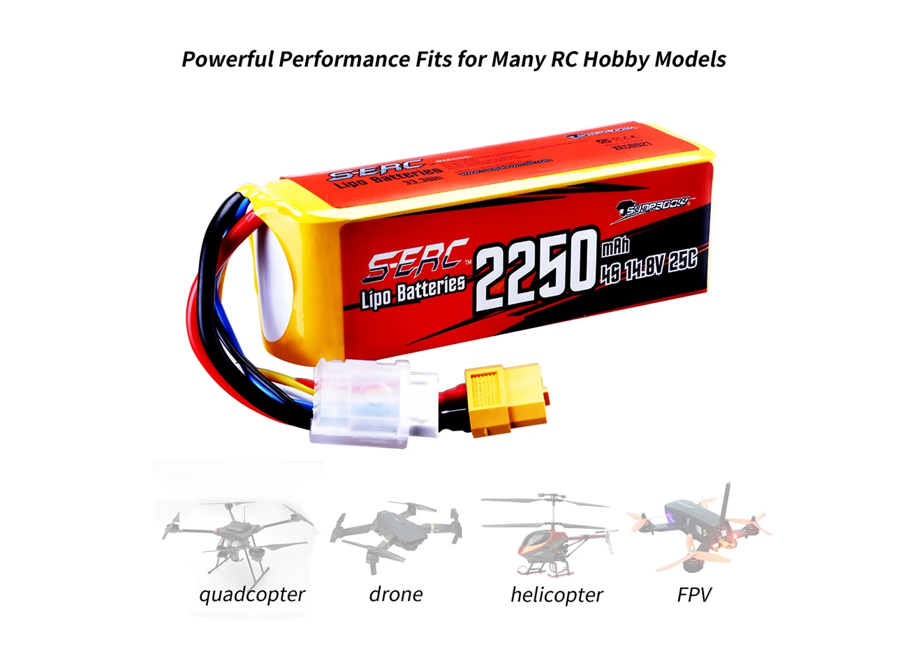 Sunpadow 4S Lipo-Akku 2250 mAh 14,8 V 25 C mit XT60-Stecker für RC-Car-Boot-Modell Racing Hobby 2 Stück – Detail 7