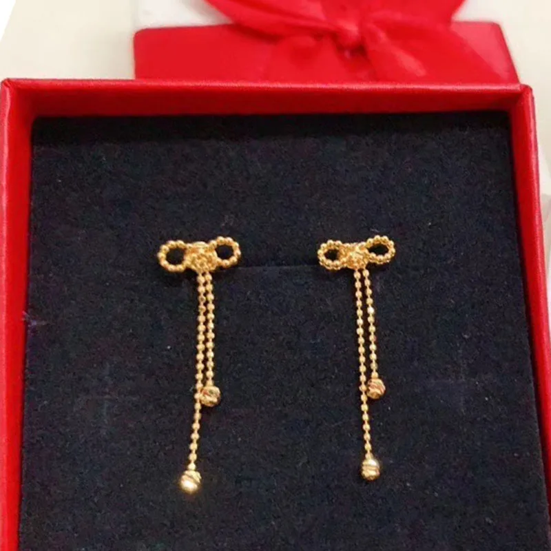 MADALENA SARARA Pure 18k Gold Earrings Simple Bow-Knot Tassel Women Earrings 18K Yellow Gold AU750