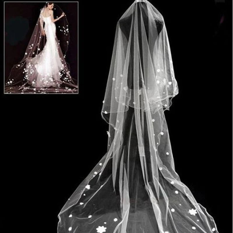 New Arrival One Layer Wedding veils with 3D Flowers Sexy Sluier bruiloft Bridal Veil Without Comb Bride wedding accessories