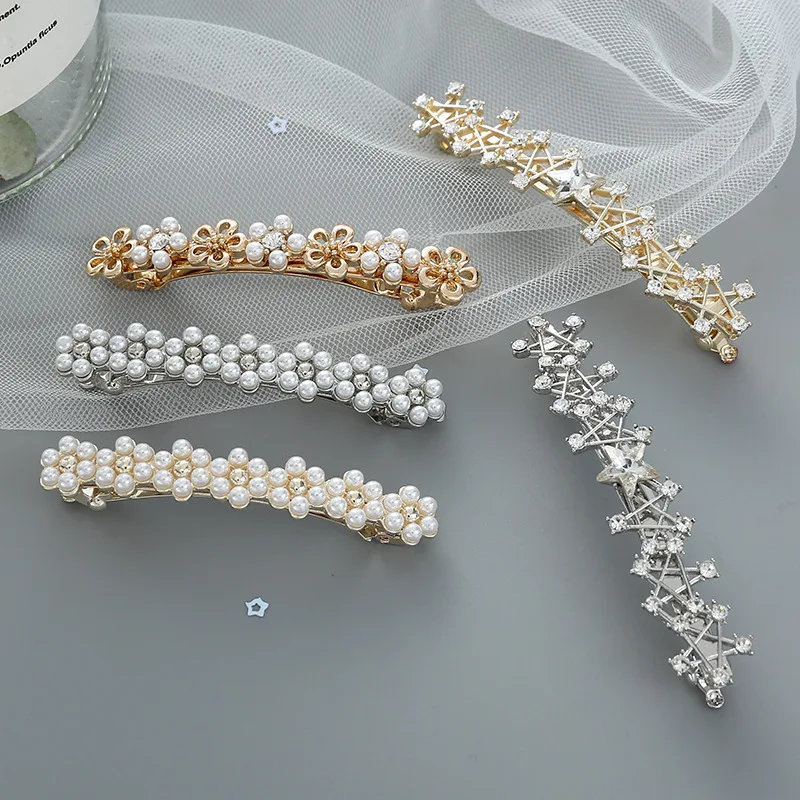 

1Pcs South Korean Trendy Ins Web Celebrity Hair Hairpin Flowers Imitation Pearl Pin Metal Pearl Diamond Hairpins