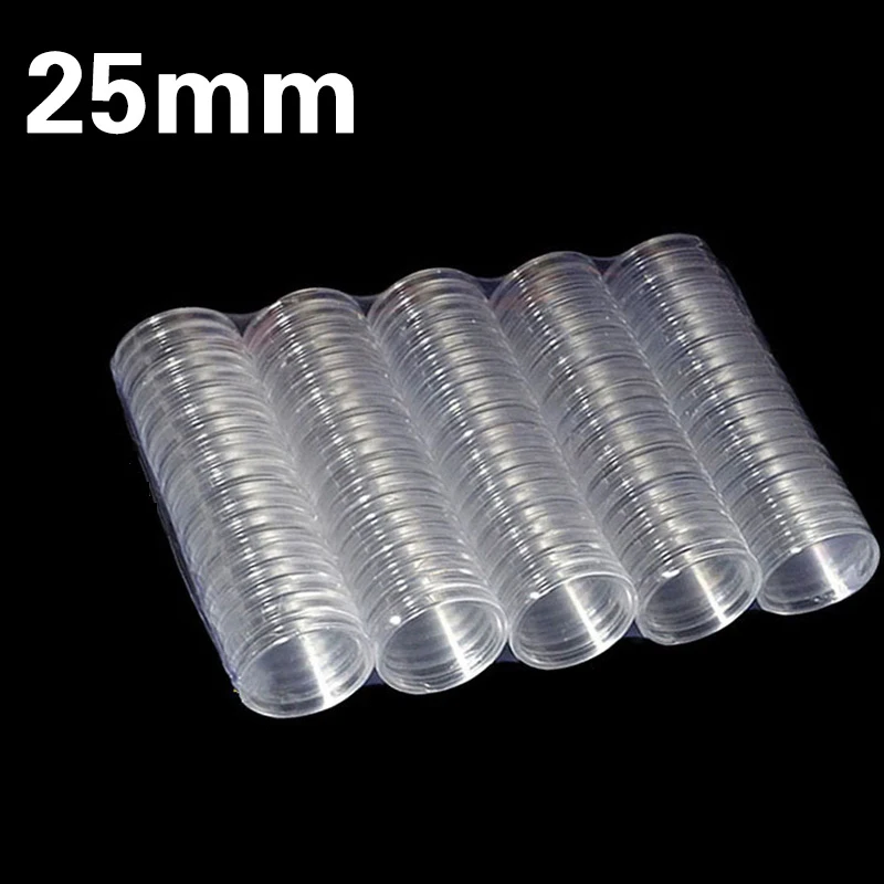 100 Pieces 25mm Clear Plastic Protector Capsules Containers case For Token Board Game Coin Collection Holder Boxes