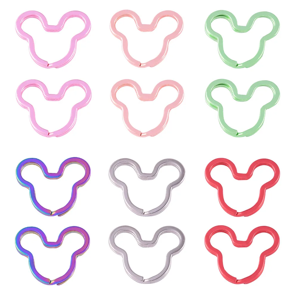 Mouse Head Shape Split Rings Colorful Flat Key Chain Rings Metal Creative Key Holder for Bag Home Car Office DIY Crafts 6 Color