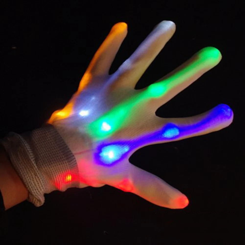 1PCS Luminous Flashing Skull Gloves LED Gloves Neon Guantes Glowing Halloween Party Light Props Stage Costume Christmas Supplies