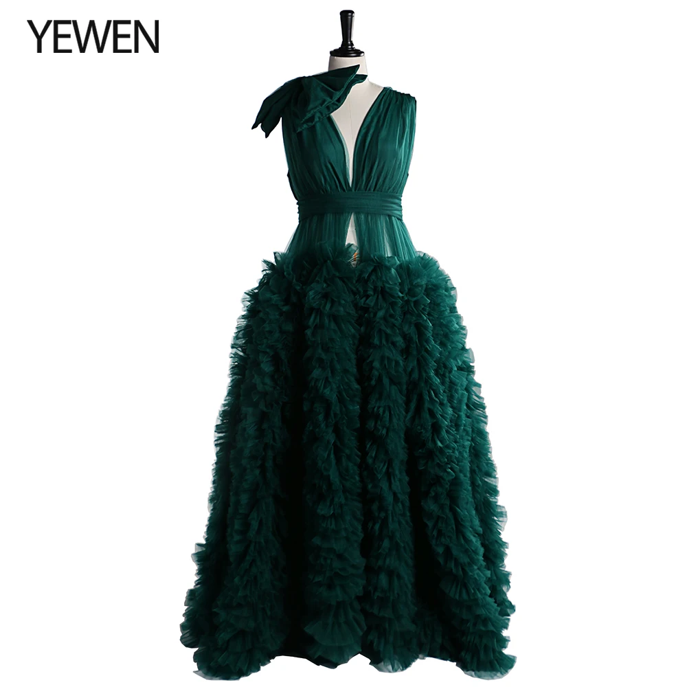 

Elegant Open Front Tulle Ruffles Evening Dress Elastic Waist Photography Dress Gown for Pregnant Woman Plus Size YEWEN