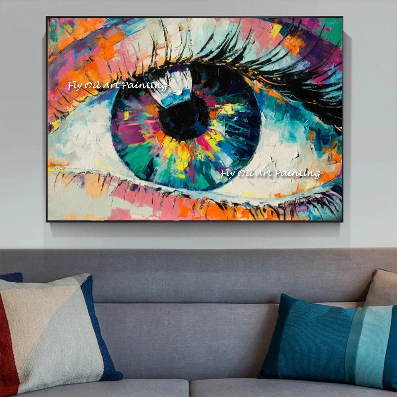 Big Eye Oil Painting Professional Artist Hand-painted Modern Wall Art Knife Colorful Painton Canvas for Living Room Wall Decor