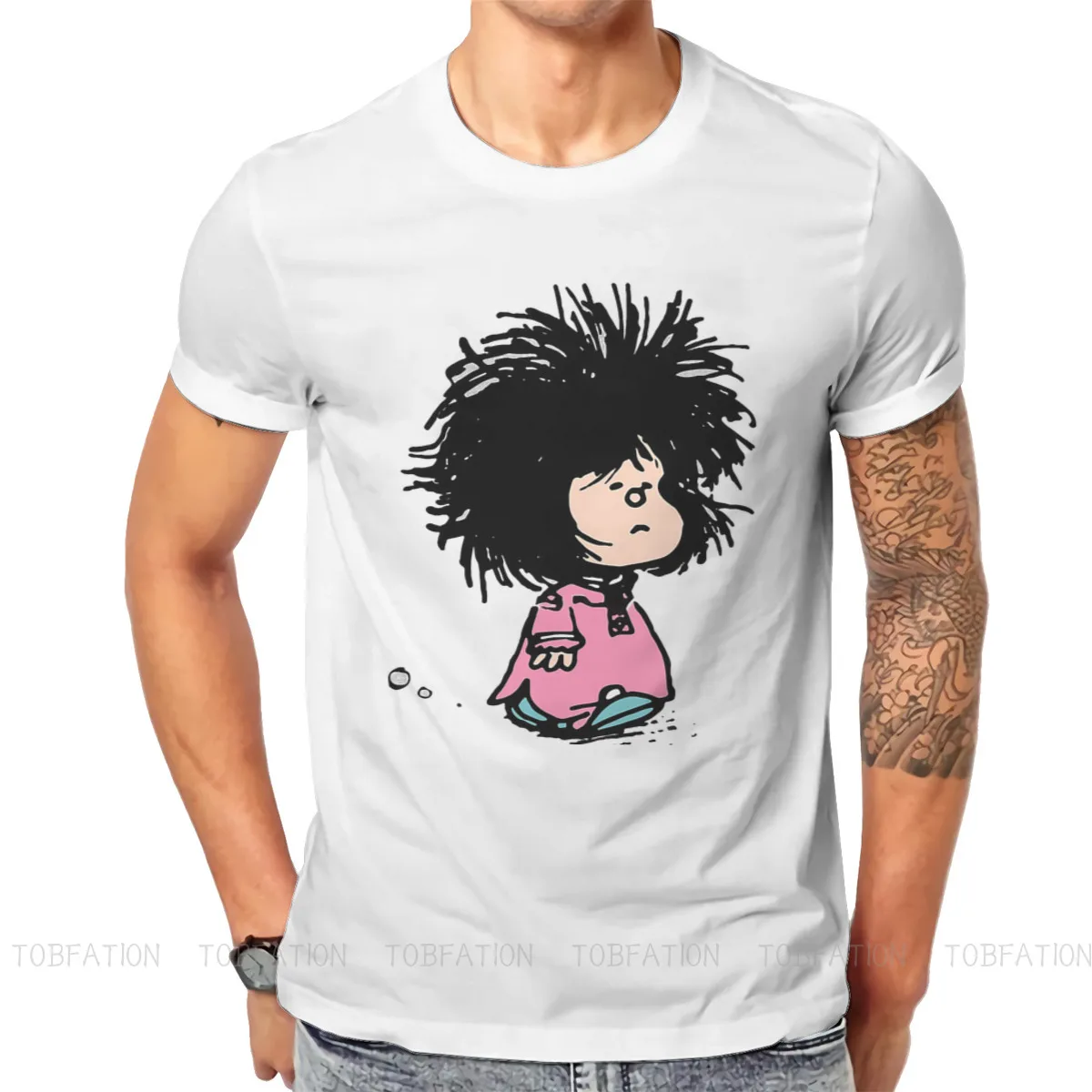 

Футболка Mafalda Quino Comics с рисунком девушки манги, Мужская футболка с круглым вырезом, хлопковая уличная одежда в стиле Харадзюку