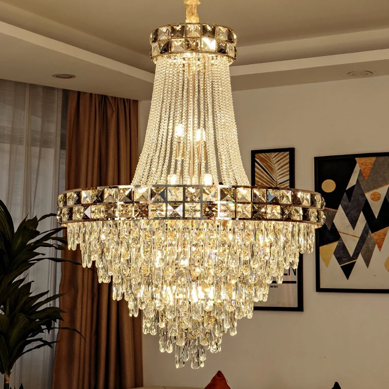 

New crystal chandelier European villa staircase decorative lamp hall staircase crystal living room lamp