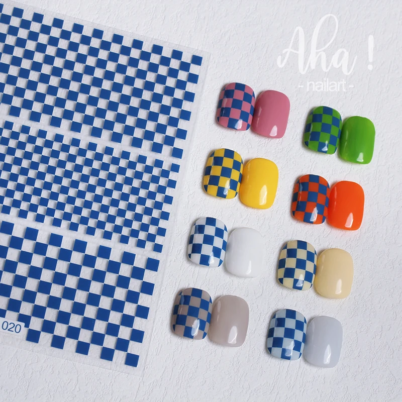 1Sheet Checkerboard Grid Nail Art 3D Stickers Nail Decals For Nails Houndstooth Manicure 2021 New Design Sliders DIY Accessories