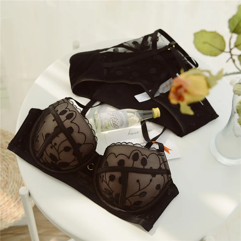 Lace gathered lingerie panty sets large adjustment type breast-feeding sexy bralette anti-sagging pull-up bra briefs set