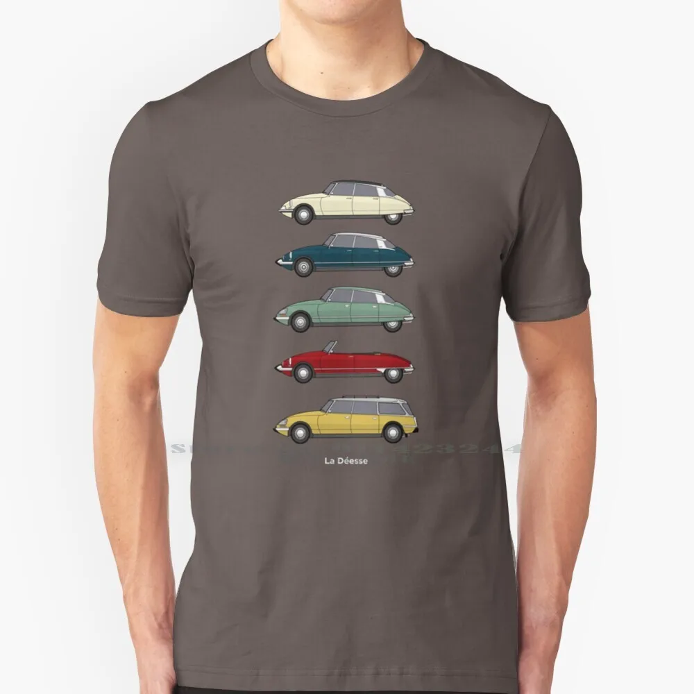 Collection-Colour Version 100% Cotton T Shirt Deesse Ds19 Ds23 Decapotable Safari Break French Classic Cars 1950s 1960s 1970s