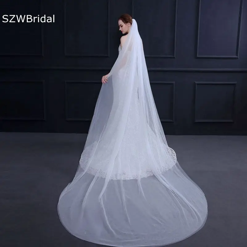 

New Arrival Two layer Tulle Wedding veil Voile Cathedral Bridal veils Cut Edge Welon slubny Cheap Bridal veils Bruiloft