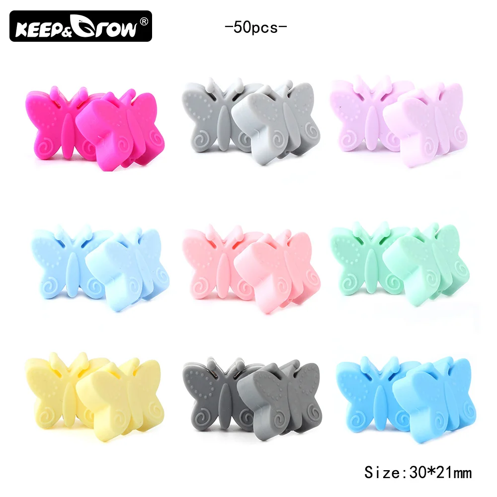 

Keep&Grow 50Pcs Butterfly Silicone Beads BPA Free Baby Teething Necklace Silicone Teether DIY Pacifier Chain Making Accessories