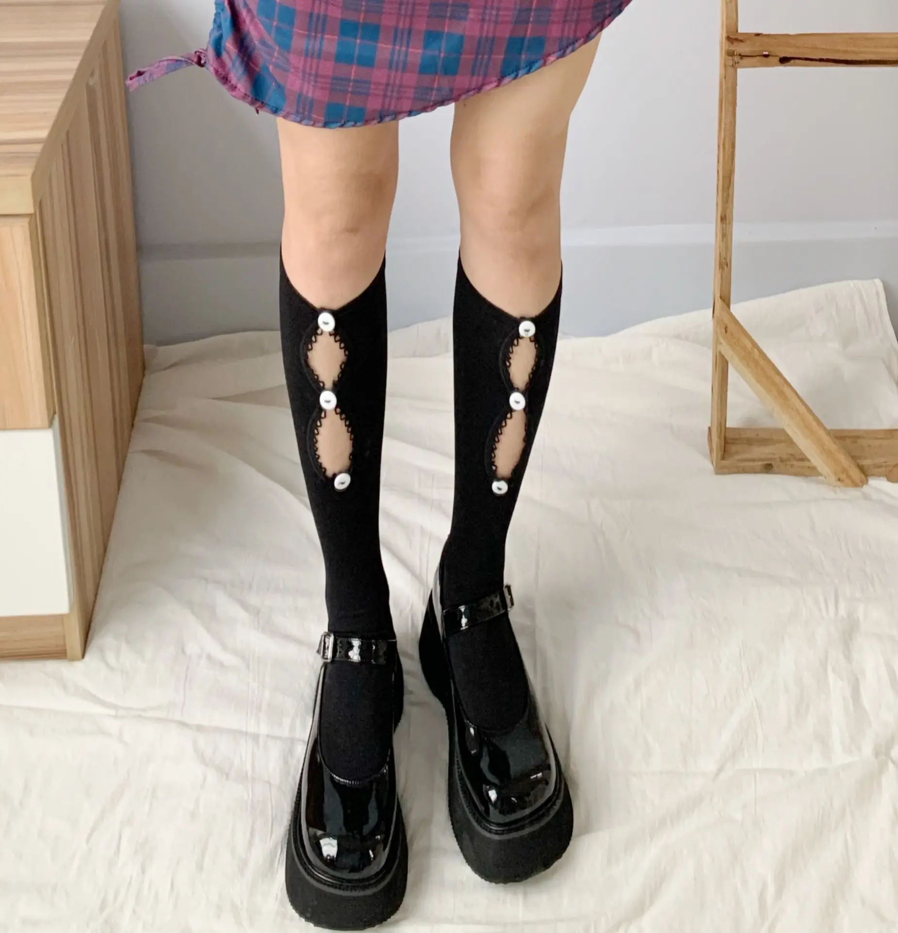 Kawaii Stockings Gothic Lolita Socks Girls Japanese Style Cosplay Costumes Accessories Black Hollow Out Socks Anime Cartoon Girl