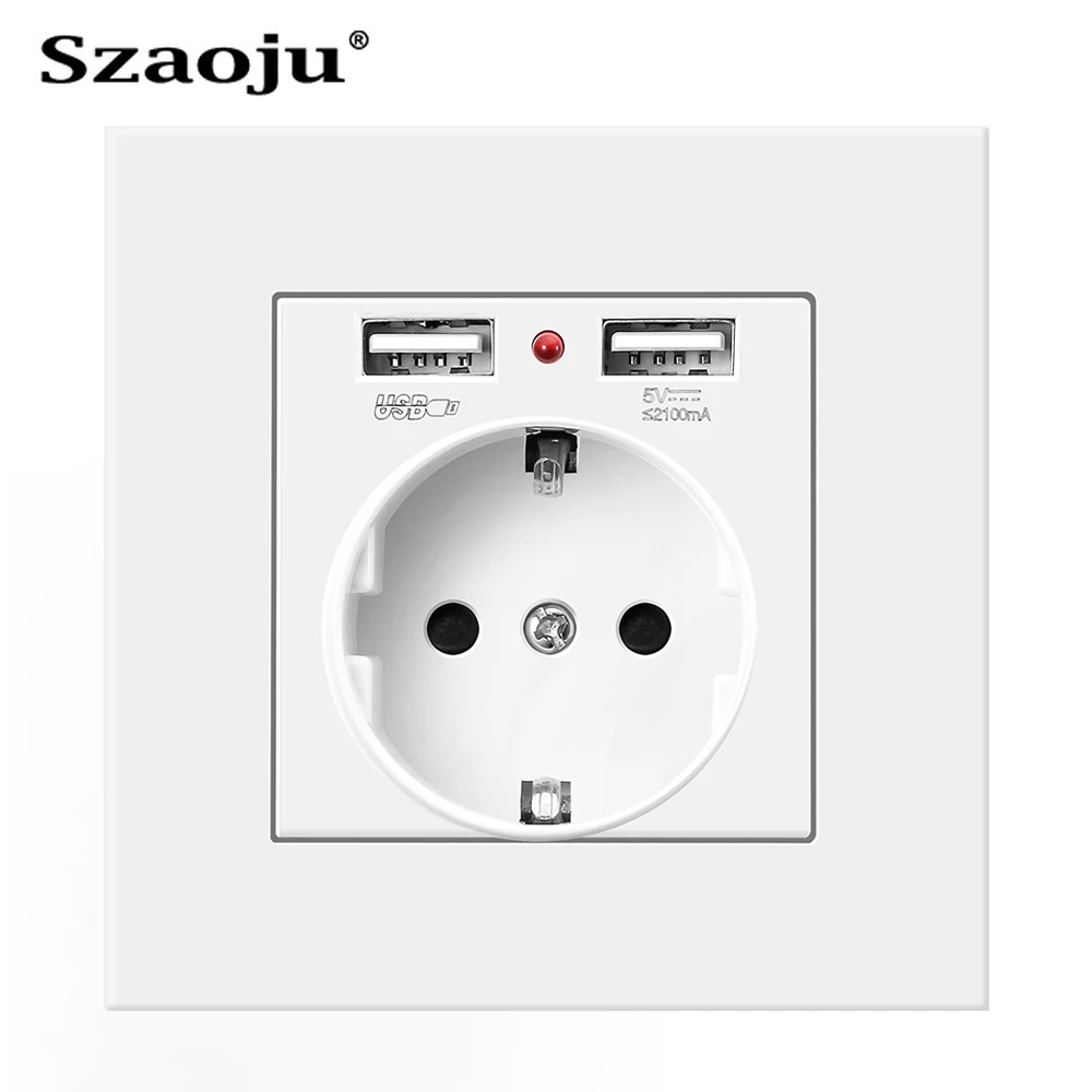 Szaoju EU Standard 16A Power Socket With USB Wall 2.1A USB Socket AC110-250V PC Plastic Material Smart Life Home