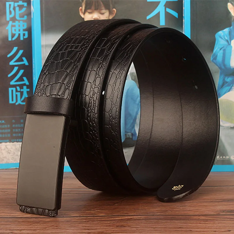 Belt Men's First Layer Cowhide Smooth Buckle Belt Casual Leather Alloy Buckle Belt 34mm