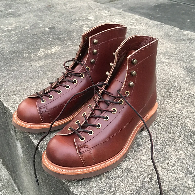 Autumn Winter New Designer Vintage Cow Leather Men Casual Shoe Wings Goodyear Welted Dress Work Motorcycle Boots Men Ankle Boot