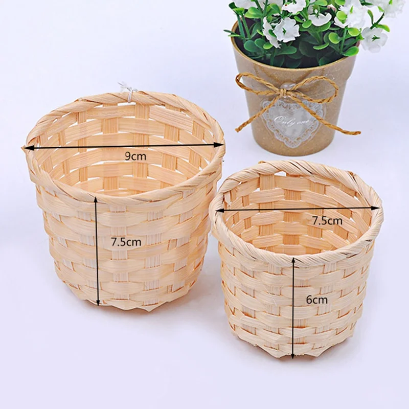 New Handmade Bamboo Garden Flower Pot Straw Patchwork Wicker Nursery Pots Rattan Seagrass Storage Wicker Basket Organizer pot