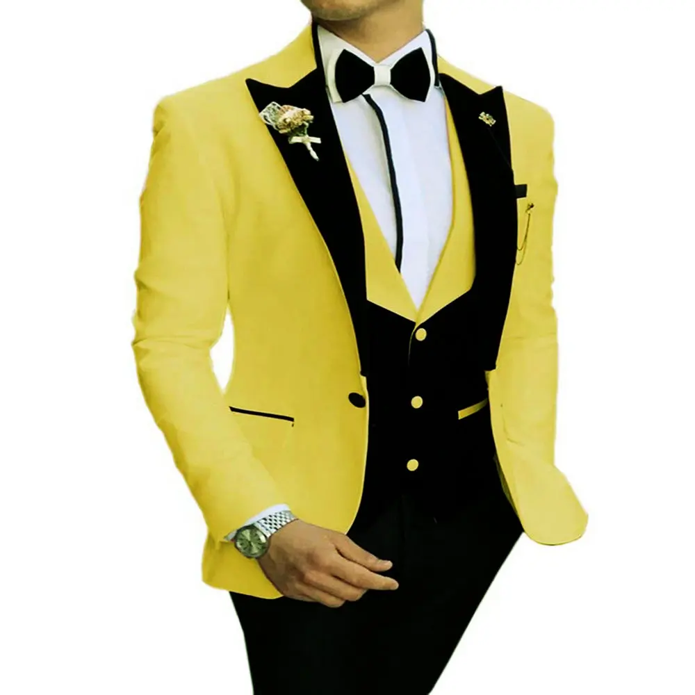 

JELTONEWIN Tailored Made New Designs Yellow Wedding Tuxedos For Man Slim Fit Groom Wear 3 Pieces Party Suits Blazer Set