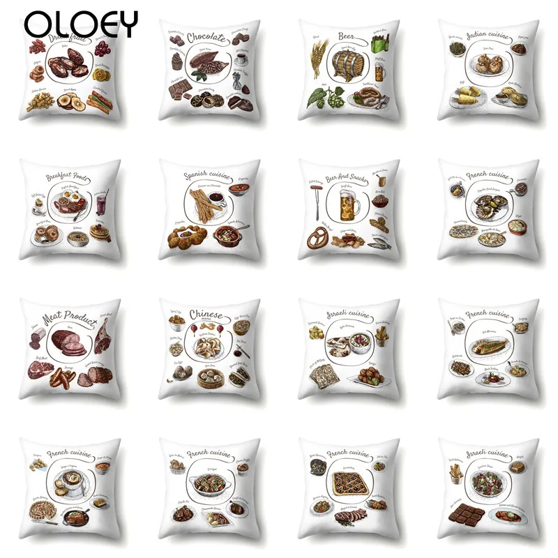 Food Pattern Cushion Cover, Square Polyester Cushion Cover, Bedroom Cushion Cover, Home Hotel Decoration Cushion Cover 45cmx45cm