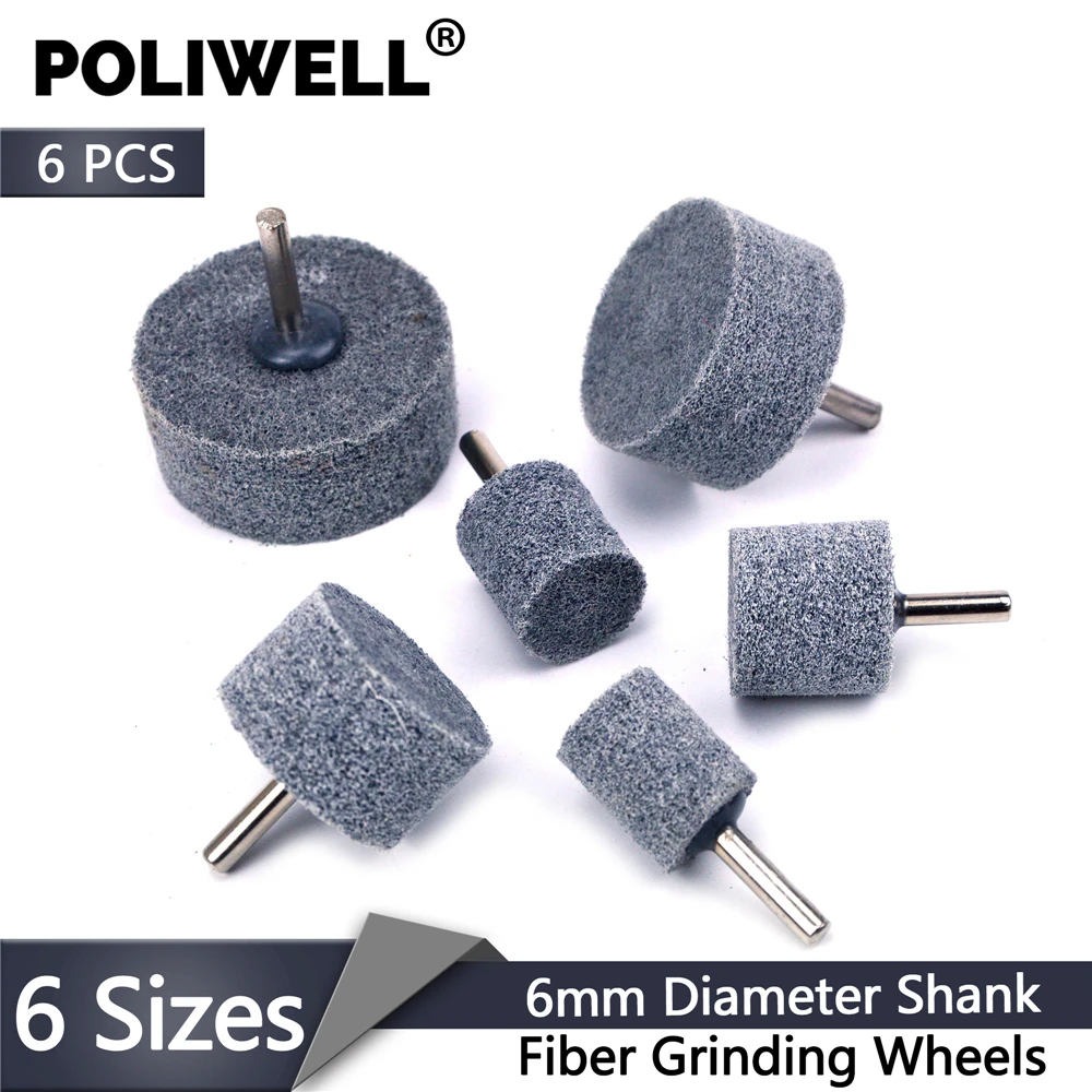 POLIWELL 6PCS 20/25/30/40/50/60mm Nylon Fiber Grinding Wheel Metal Polishing Grinding Head Abrasive Disc fits Dremel Rotary Tool