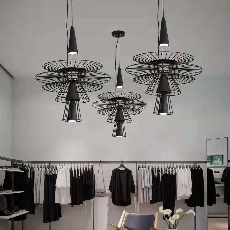 Postmodern Iron Wire Flying Saucer Chandelier Simple Hollow Design for Living Room Teahouse Creative Hotel Designer Lamp