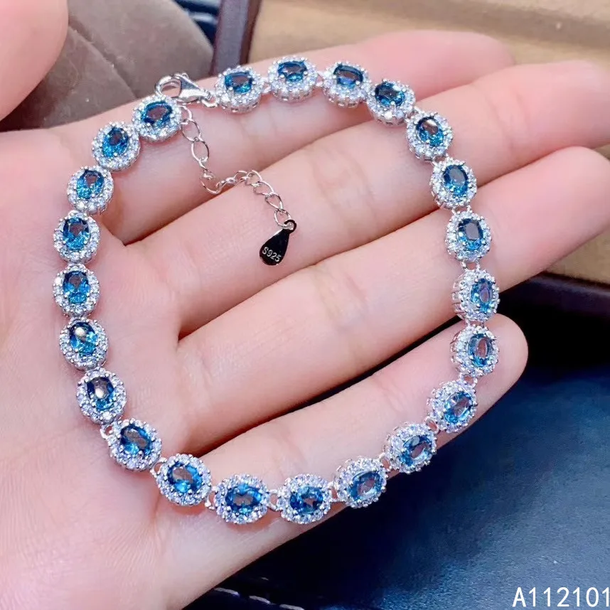 KJJEAXCMY fine jewelry S925 sterling silver inlaid natural blue topaz new Girl luxury hand Bracelet Support test Chinese style