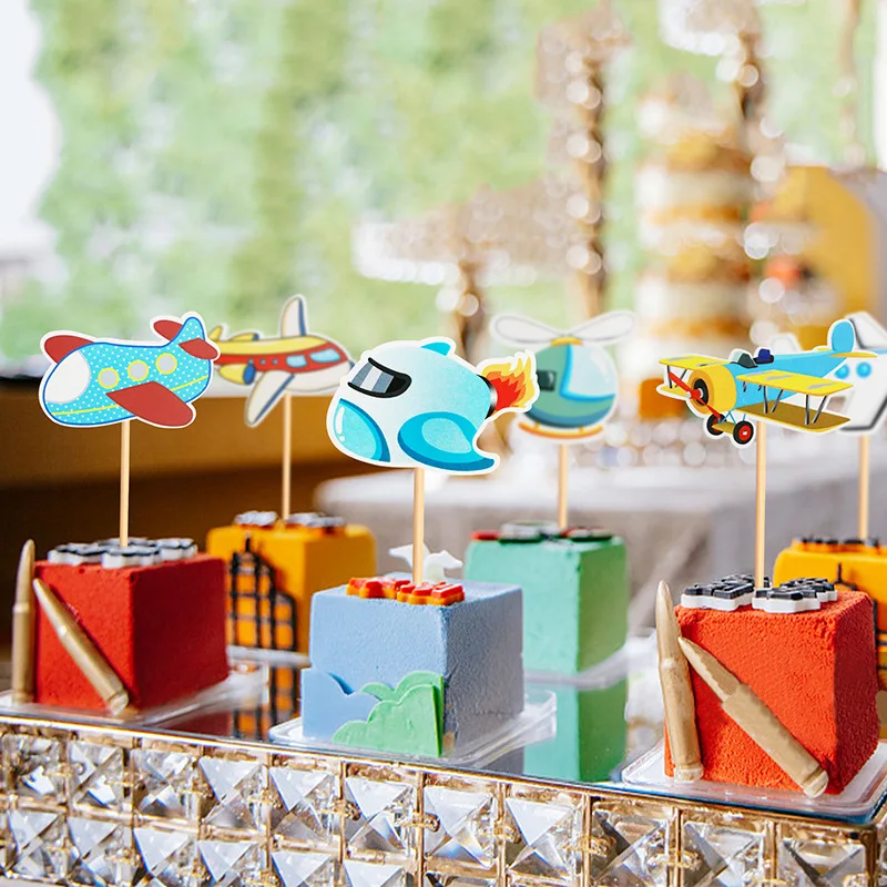 12Pcs Airplane Cupcake Toppers Helicopter Gender Reveal Theme Cake Decoration for Baby Shower Kids Birthday Party Supplies