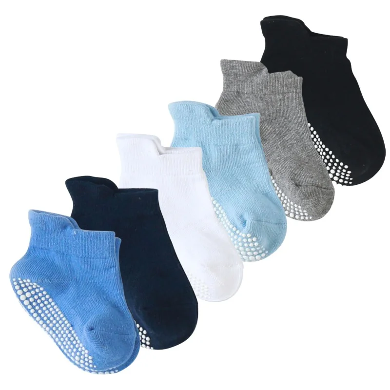 6 Pairs/lot Baby Floor Socks Solid Color Toddler Girls Boys Anti-slip Walking Sock Spring Autumn Cotton Soft Children Stockings