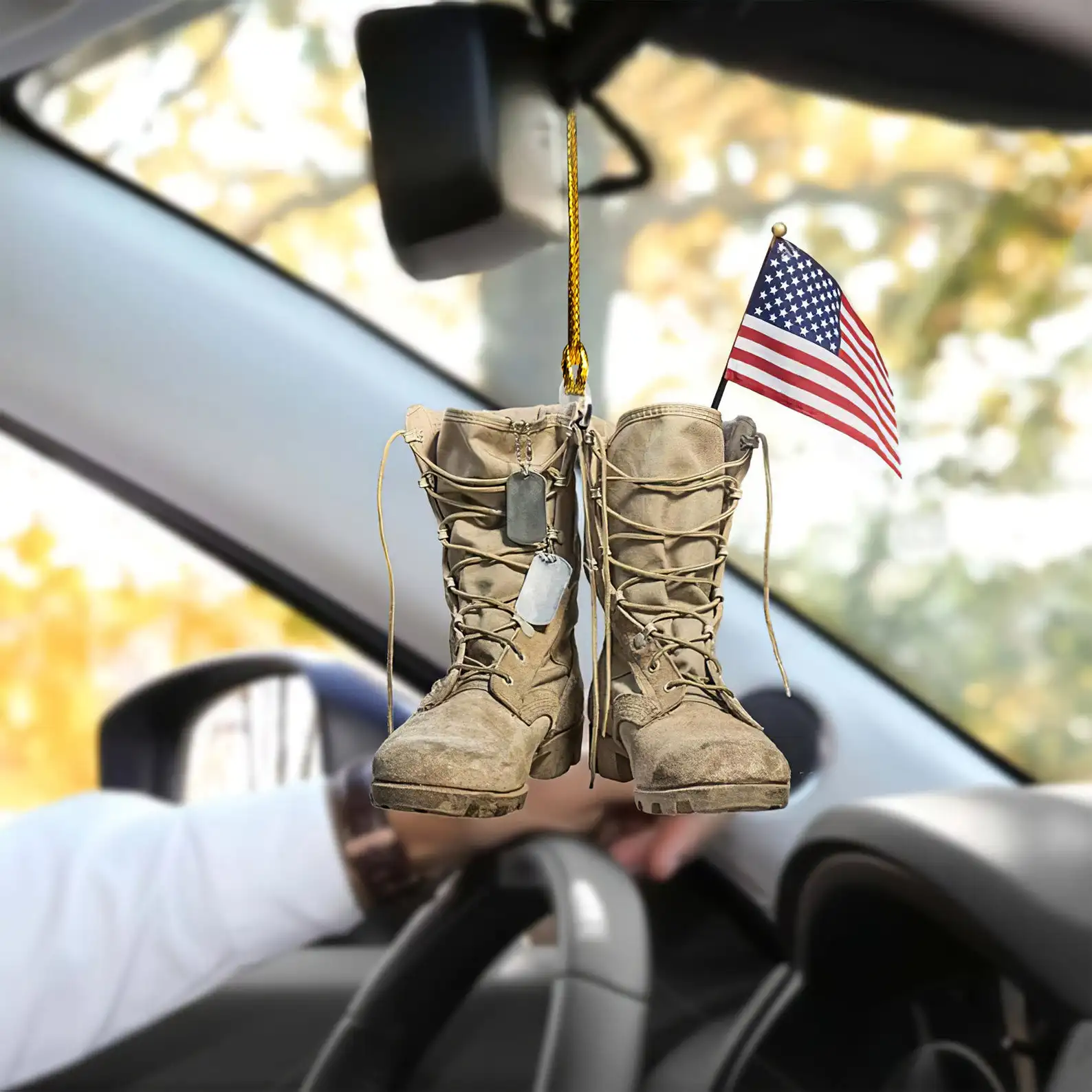 America Veteran Car Hanging Ornament Veteran Army Fathers Day Gift Car Accessories Car Mirror View Charm