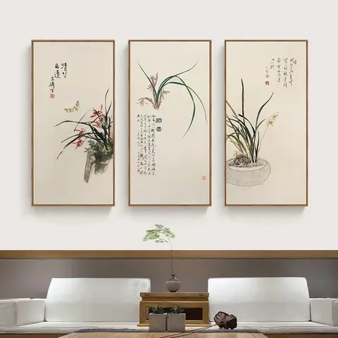 중국어 번체 스타일 난초 꽃 추상 캔버스 회화 포스터 인쇄 벽 예술 그림 거실 홈 장식 Cuadros